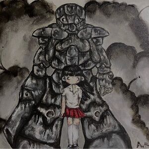 Girl in red with her Robot painting